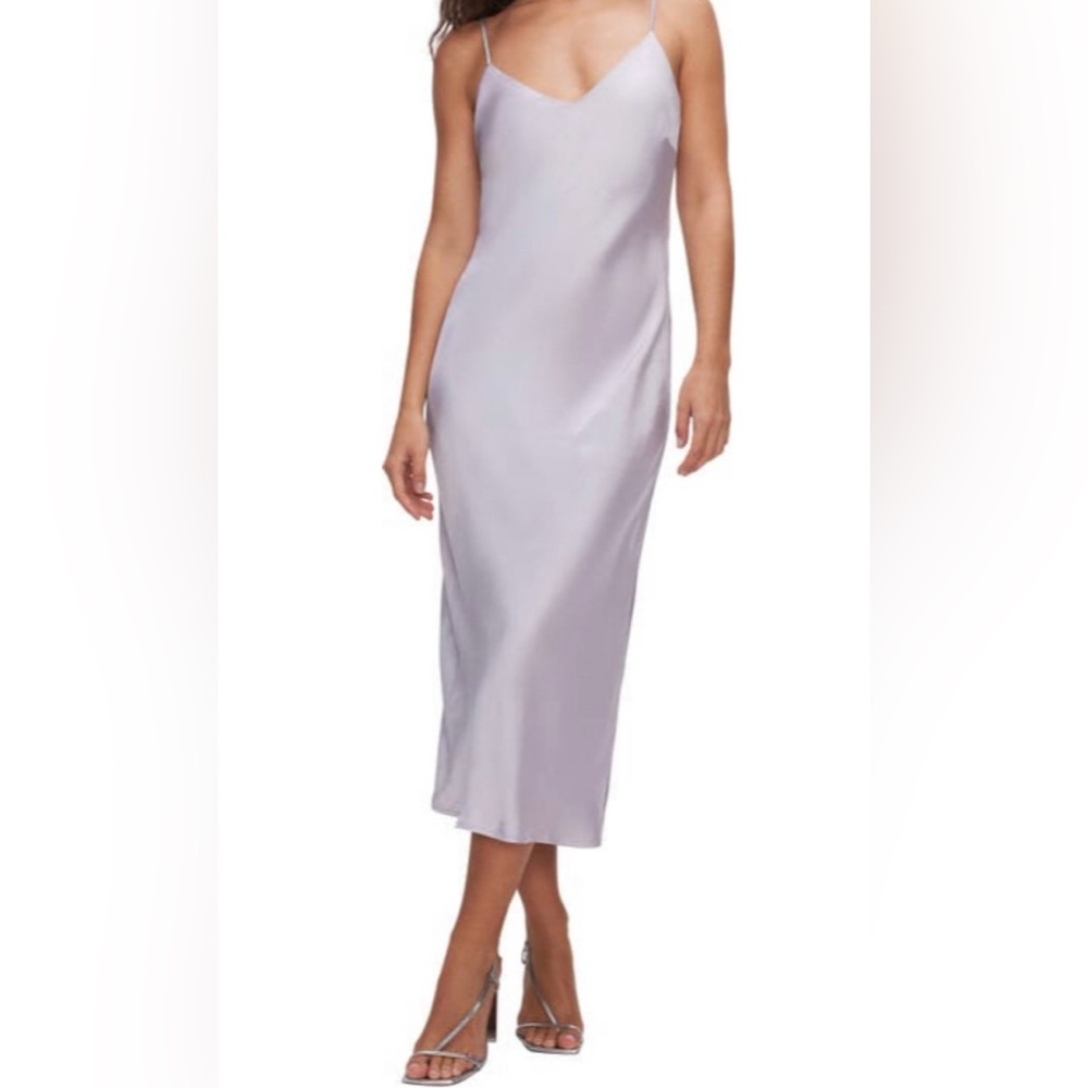Good American V Neck Washed Satin Slipdress